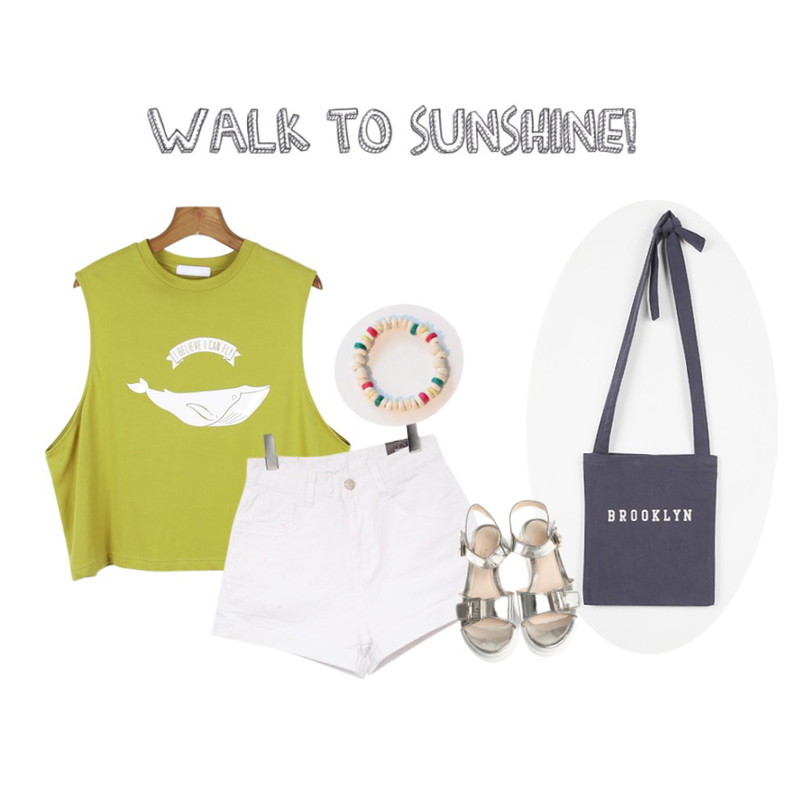 daily monday Wood Hawaii 2set bracelet,MISS PRESIDENT 에이트 (5color)[Pants]밑단 롤업디자인의하이웨스트 베이직팬츠,daily monday Whale fly sleeveless[슬리브리스,나시,기본나시,여름나시,바캉스룩,돌고래,고래]등을 매치한 코디
