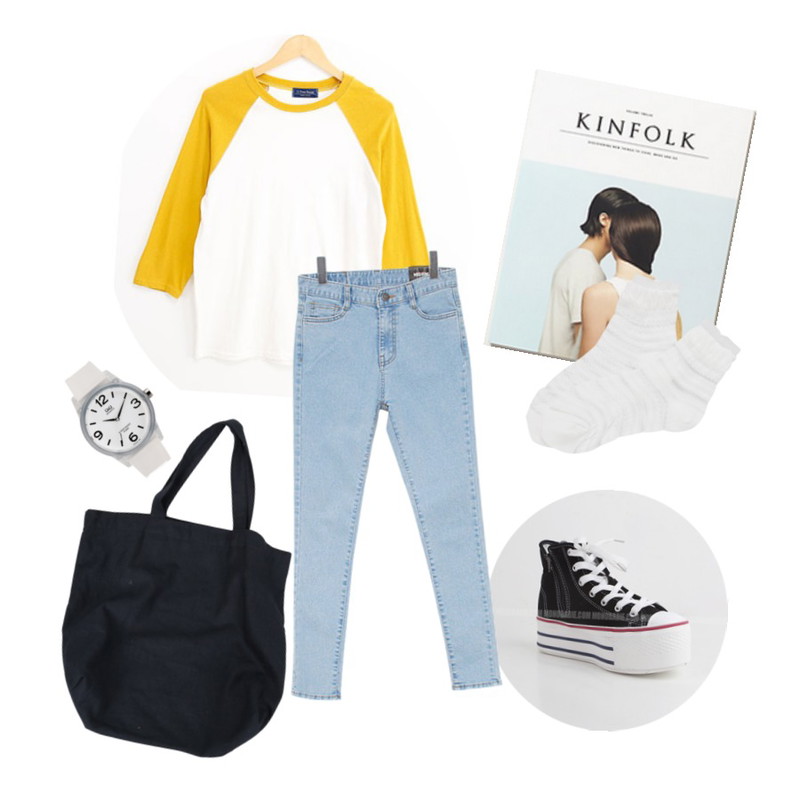 BROWNBUNNY 래글런 tee(주문폭주),MONOBARBIE [RL0625] 플레핑White/Yellow/Pink/Mint/Red/Black 5cm,magazine등을 매치한 코디