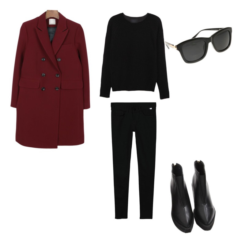 YOU & ME 골지나그랑니트,daily monday Chic collar double jacket[자켓,더블자켓,가을자켓],daily monday Basic half high skinny[반하이스키니,스키니,팬츠,바지]등을 매치한 코디