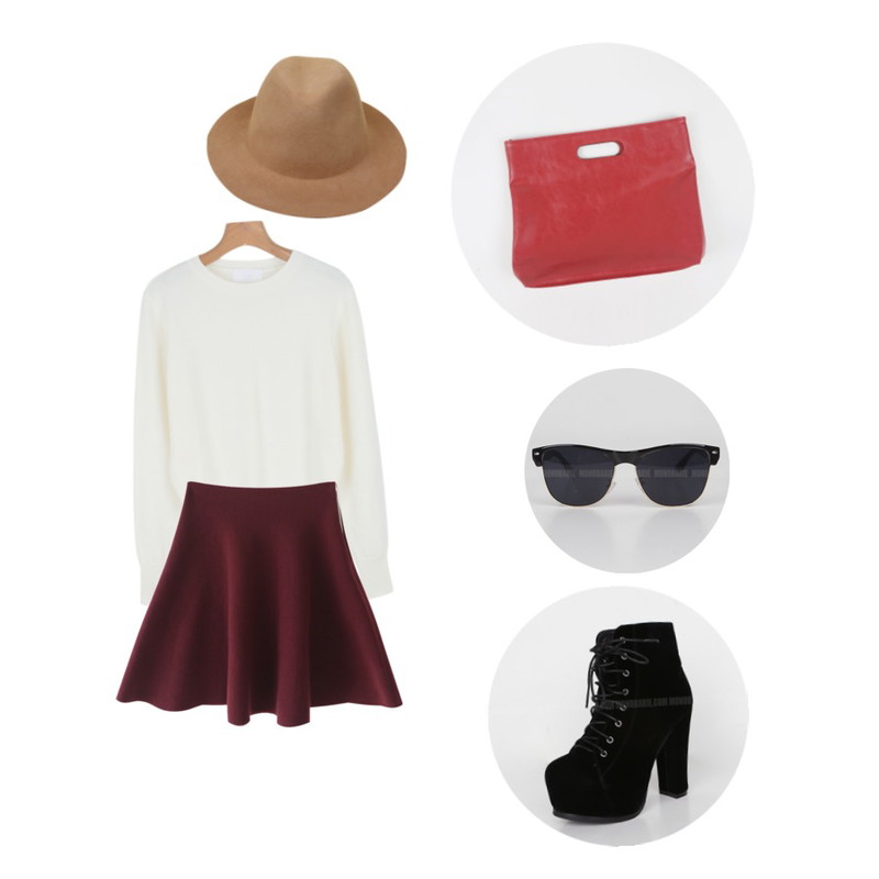 daily monday Slightly cutting knit,Rough & Detail knit flared high waist, sk,MONOBARBIE [RB1164] 제프리캠* LITA 블랙Black 11.8cm등을 매치한 코디