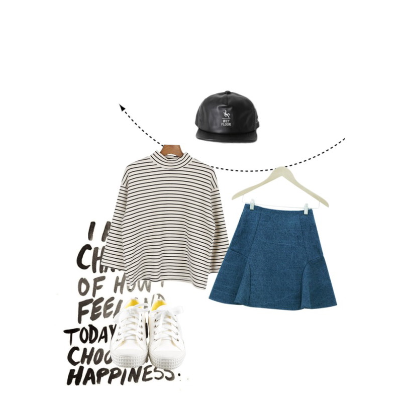 arrow,daily monday Stripe half-neck tee[스트라이프하프넥티,하프넥티,폴라티,스트라이프티,티],the writing등을 매치한 코디