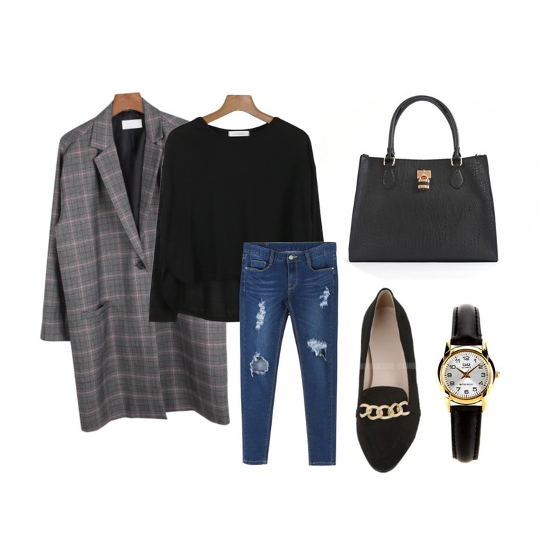 daily monday Boy straight jacket,YOU & ME bella tote bag,daily monday Unbalance tail tee[언발란스테일티,언발티,언발란스티,베이직티,기본티,베이직아이템]등을 매치한 코디
