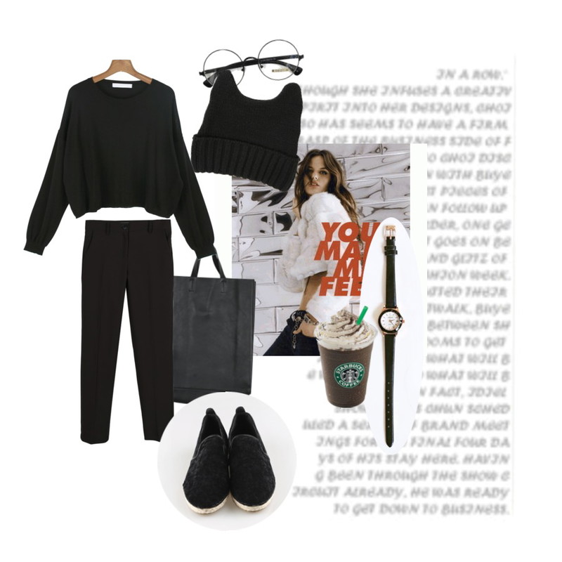 Untitled,Untitled,daily monday Round line leather watch등을 매치한 코디