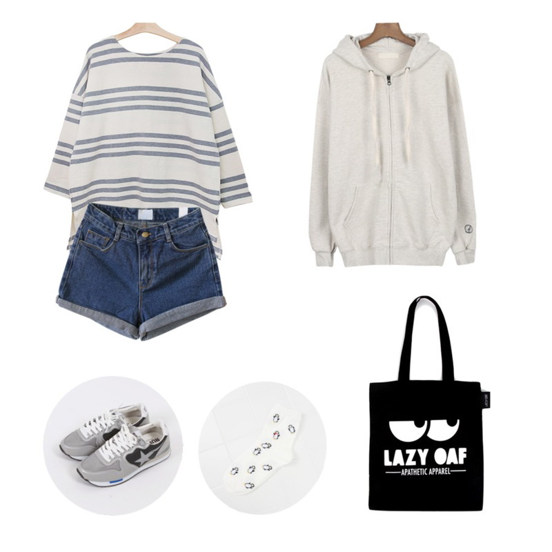 Rough & Detail basic high short, pt,SALON DE BYME penguin socks set ( 4colors set ),BROWNBUNNY good QUALITY  tee등을 매치한 코디