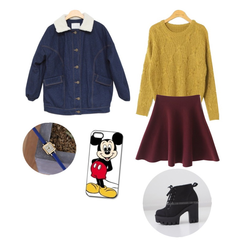Rough & Detail 6컬러_사탕컬러 니트,Rough & Detail knit flared high waist, sk,MISS PRESIDENT 양털 (2color)[Jumper]귀여운 양털 카라디자인의두툼한 두깨감의 청점퍼등을 매치한 코디