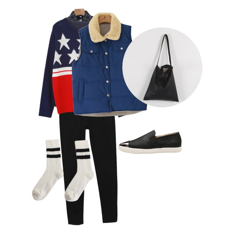 daily monday Hit item high skinny[하이웨이스트,스키니,블랙스키니,연청,진청,팬츠,데님],BY YOU&ME 스타배색니트,daily monday Bread and check shirt[체크셔츠,셔츠,체크,남방,패치남방,기모셔츠]등을 매치한 코디