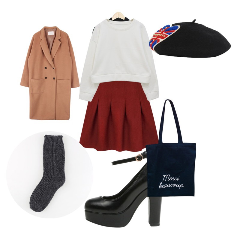 Prost J 포켓 셔츠 (2colors),Rough & Detail woolen line high, sk,Rough & Detail crop basic napping mtm, t등을 매치한 코디