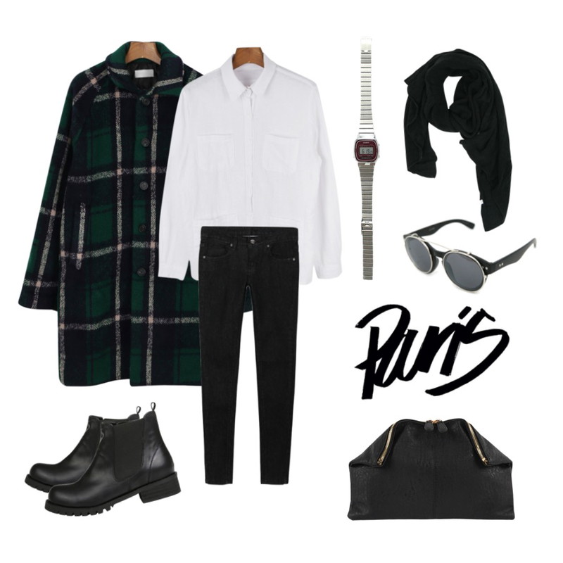 daily monday Trend wool Check coat[체크코트,체크,코트,울코트],biznshoe Simple band boots등을 매치한 코디