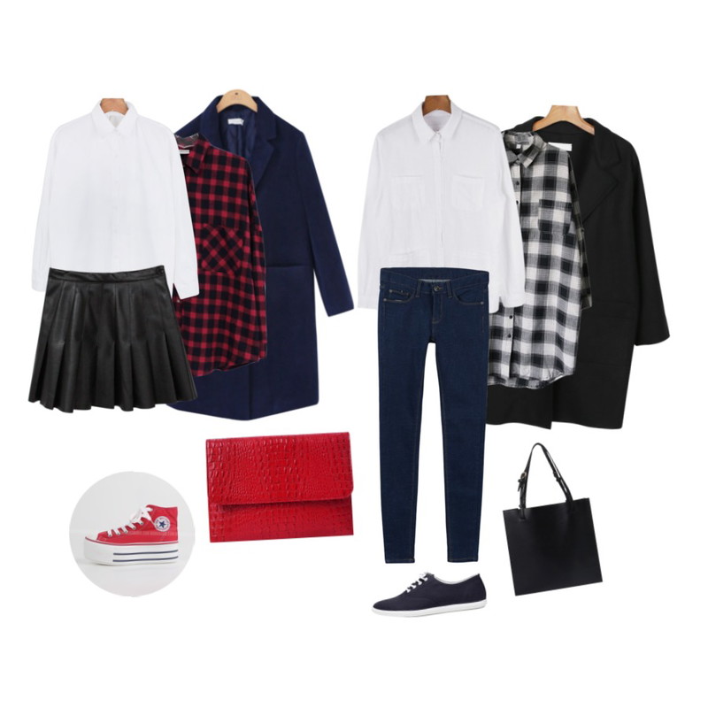 Rough & Detail reach check long, nb,daily monday Fog basic coat[코트,자켓],Rough & Detail stella nubim, ct등을 매치한 코디