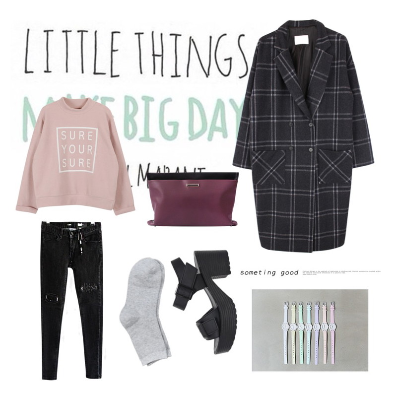 daily monday Pastel Casio watch민트 일시품절!,typo,biznshoe Check long coat (2color)등을 매치한 코디