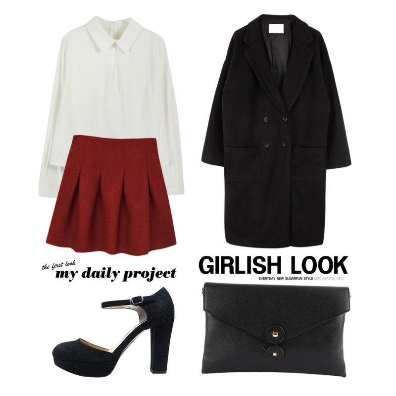 Rough & Detail woolen line high, sk,biznshoe Simple wool long coat (2color),BY YOU&ME 코튼핀턱블라우스등을 매치한 코디