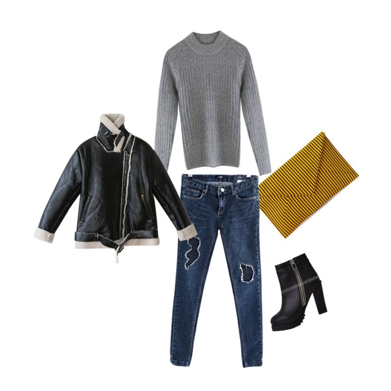 Rough & Detail black patch skinny, pt,biznshoe Color stripe clutch (4color),Rough & Detail snug golgi half turtleneck, knit등을 매치한 코디