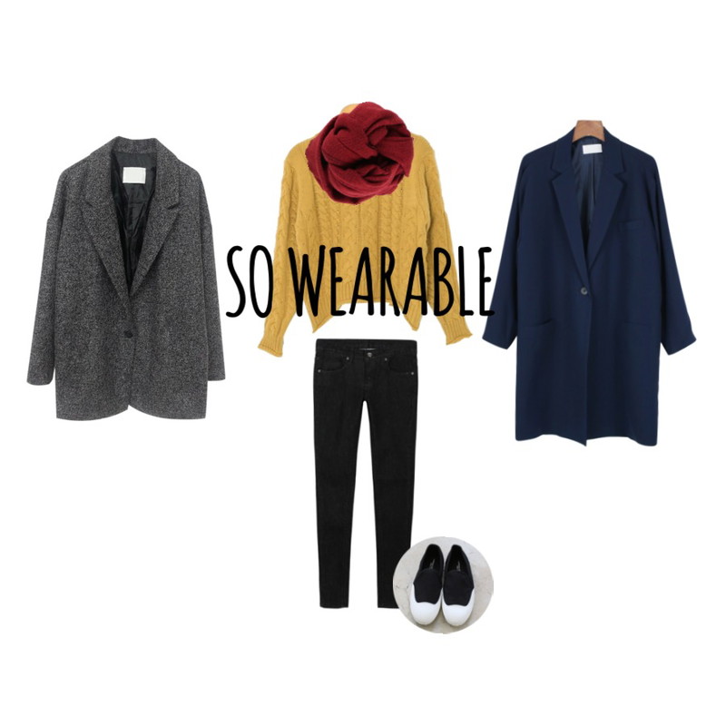 Rough & Detail 4컬러_꽈배기 크롭 니트,daily monday Boy straight jacket,Rough & Detail moncl boyfriend, jk(누빔안감)등을 매치한 코디
