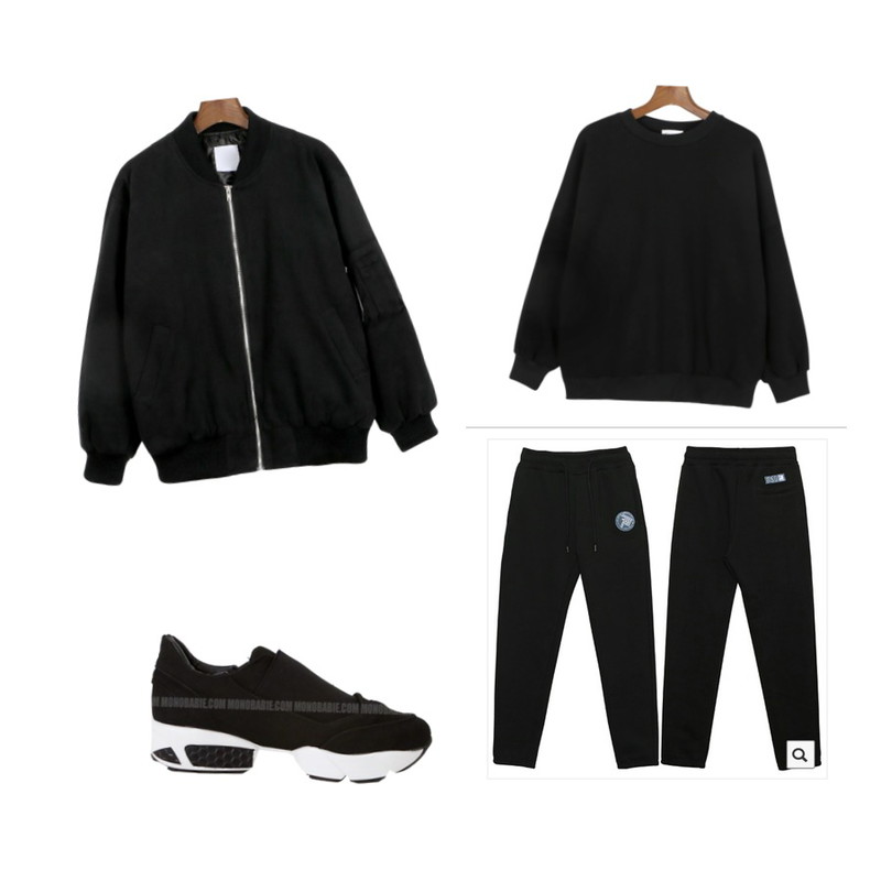 daily monday Quilting flight Jumper[패딩,항공점퍼,점퍼],daily monday Napping basic MTM[내핑베이직맨투맨,기모맨투맨,맨투맨,가오리맨투맨,겨울맨투맨],트레이닝등을 매치한 코디
