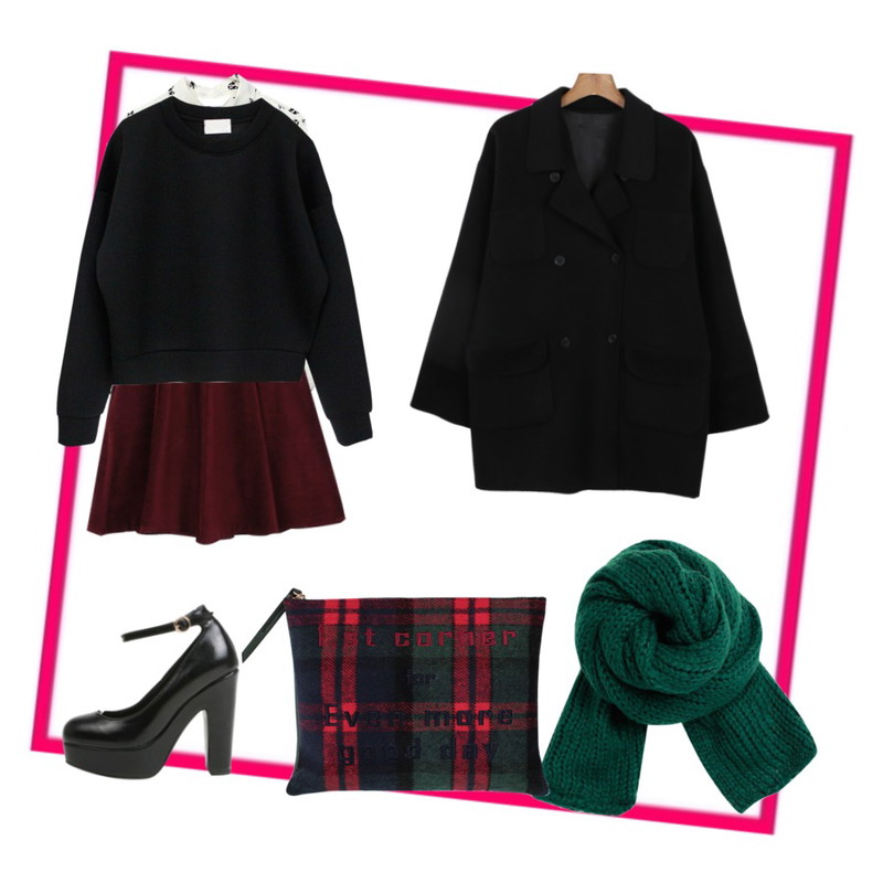 pinkframe,Rough & Detail terry pattern, bl,Rough & Detail victory knit, muffler등을 매치한 코디