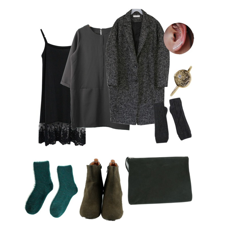 Prost J 마르니 ops (카키.네이비),Rough & Detail sleeveless lace, ops,daily monday Street ankle boots[앵클부츠,부츠]등을 매치한 코디