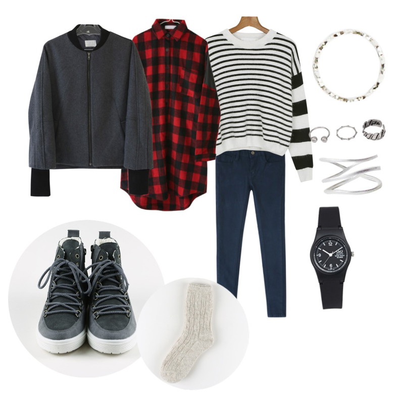 Rough & Detail check leather color effects, nb,Rough & Detail winter napping color skinny,pt,daily monday Angora 3-stripe knit[앙고라쓰리스트라이프니트,앙고라니트,스트라이프,스트라이프니트,단가라,aa단가라]등을 매치한 코디