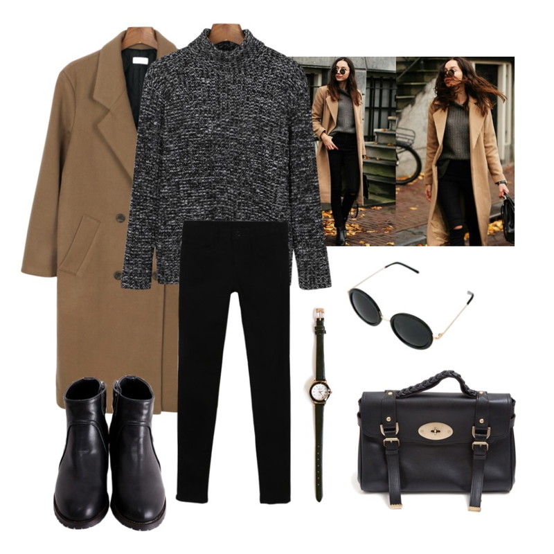 daily monday Golgi turtleneck sweater[터틀넥,니트,스웨터,골지],.,daily monday Double long coat[더블코트,롱코트,코트]등을 매치한 코디