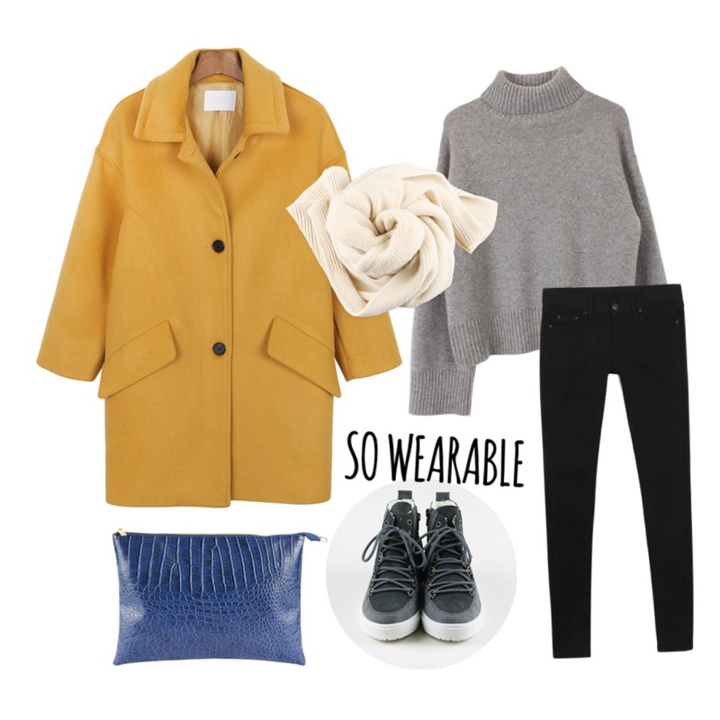 biznshoe Enamel leather clutch (4color),biznshoe Basic wool turtle-neck (3color),daily monday Cashmere quality coat[캐시미어코트,코트,자켓,울자켓,울코트]등을 매치한 코디