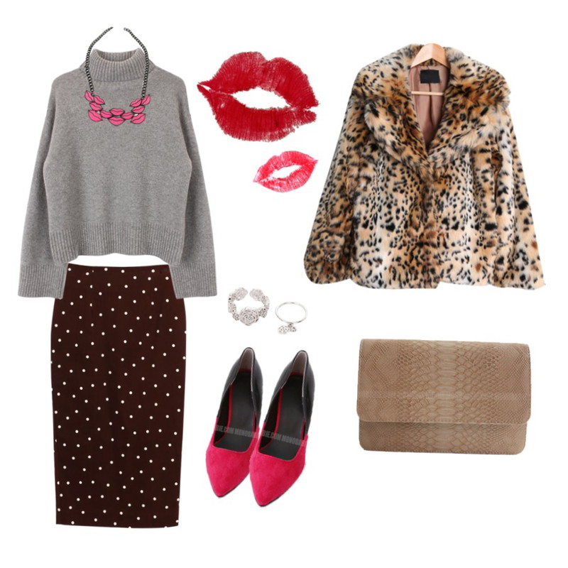 daily monday Dot midi skirt[미디스커트,스커트,치마,미디길이,도트,H라인,땡땡이스커트],biznshoe Basic wool turtle-neck (3color),MONOBARBIE [RP0640] 로린트Gray/Pink/Wine/Blue/Black 7.5cm등을 매치한 코디