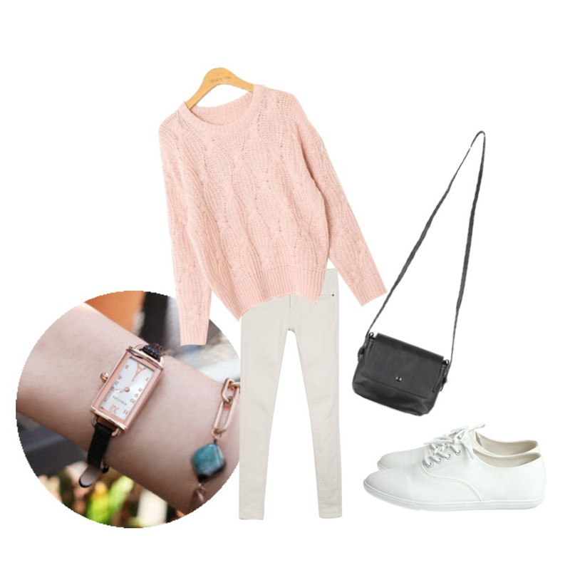 Rough & Detail basic new loa flat, shoes,daily monday Eiffel tower watch(3colors),daily monday Meet all day pants[팬츠,스키니,크림팬츠,블랙팬츠,블랙스키니,기모팬츠,기모바지,기모]등을 매치한 코디
