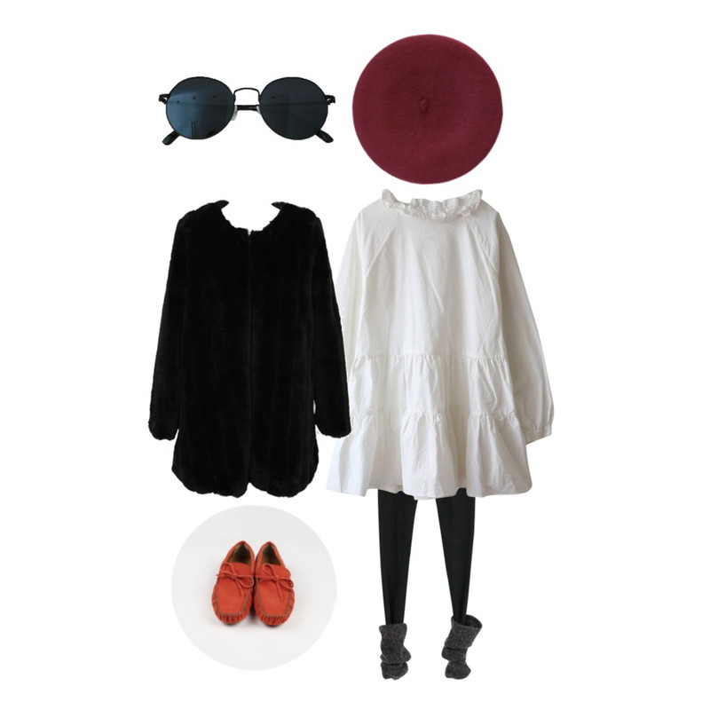 daily monday Colorful moccasin[컬러풀모카신,모카신,로퍼,포인트슈즈,컬러슈즈,컬러로퍼,스웨이드슈즈],Rough & Detail leg warmer, leggings,Rough & Detail max frill, ops등을 매치한 코디