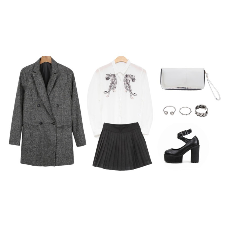 MIND ME Tiger shirt 퀄리티굿!!  [shirt] ,MIND ME Classic tennis skirt (2color) [skirt] ,옷등을 매치한 코디