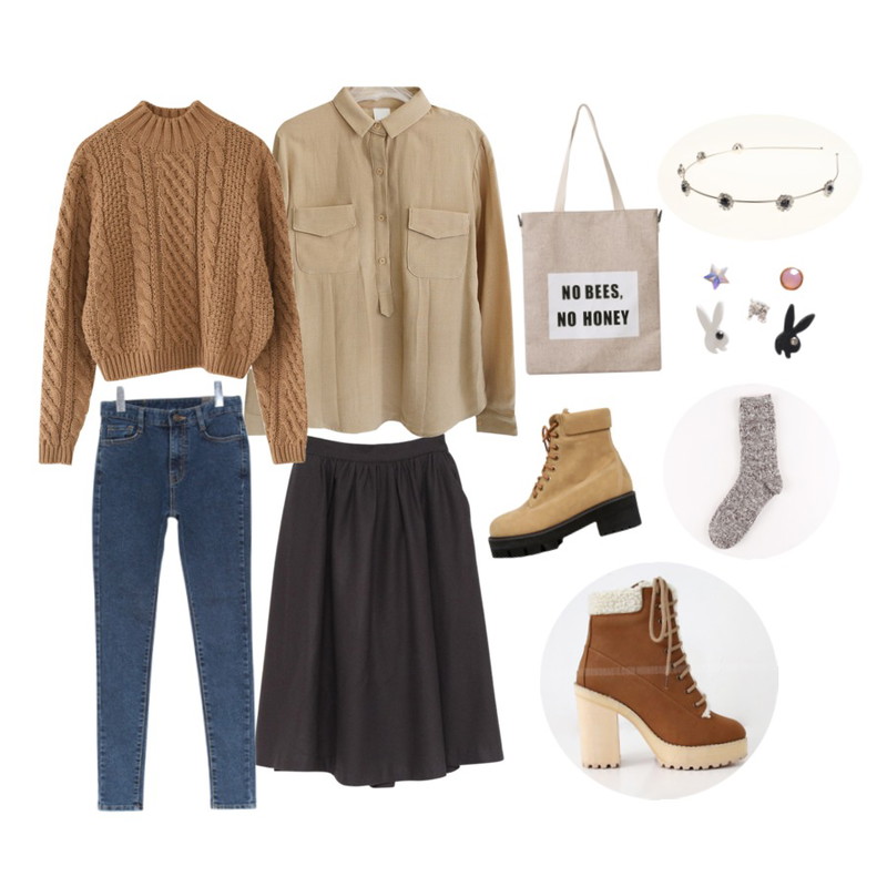 Rough & Detail edin chew, bl,MIND ME 메이드  [skirt] ,Rough & Detail mini twisted half turtleneck, knit등을 매치한 코디