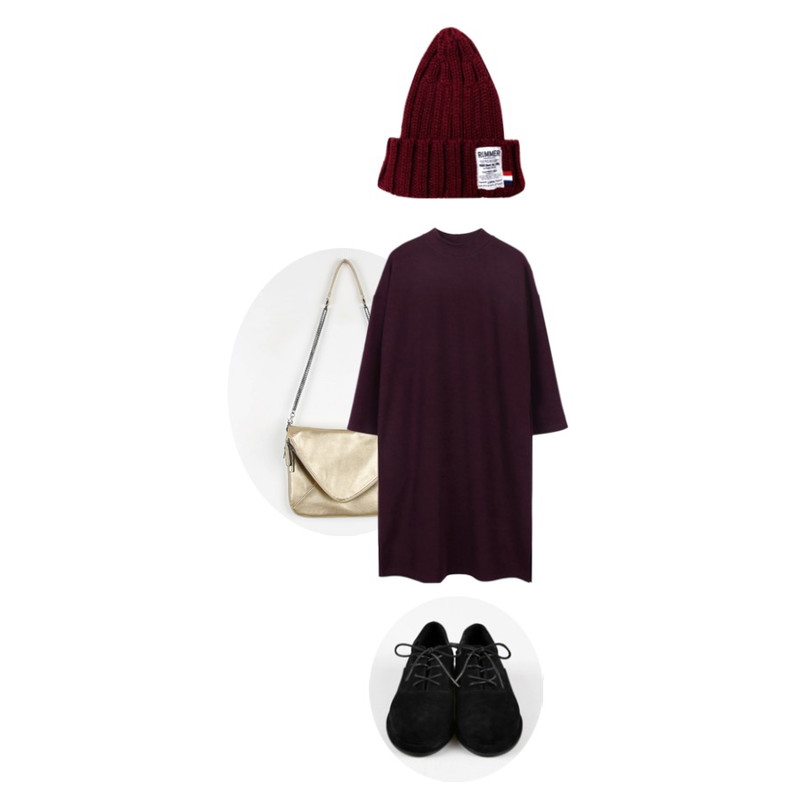 daily monday Post zipper chain bag[체인백,편지봉투,사각백,숄더백,가방],biznshoe Crew neck midi onepiece (3color),Rough & Detail rummer knit beanie, cap_wine등을 매치한 코디