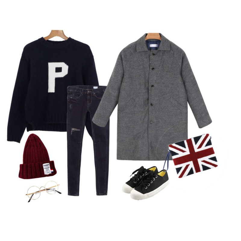 daily monday Window vintage denim skinny,daily monday P lambswool knit[니트,램스울니트],daily monday Inner padding single coat등을 매치한 코디