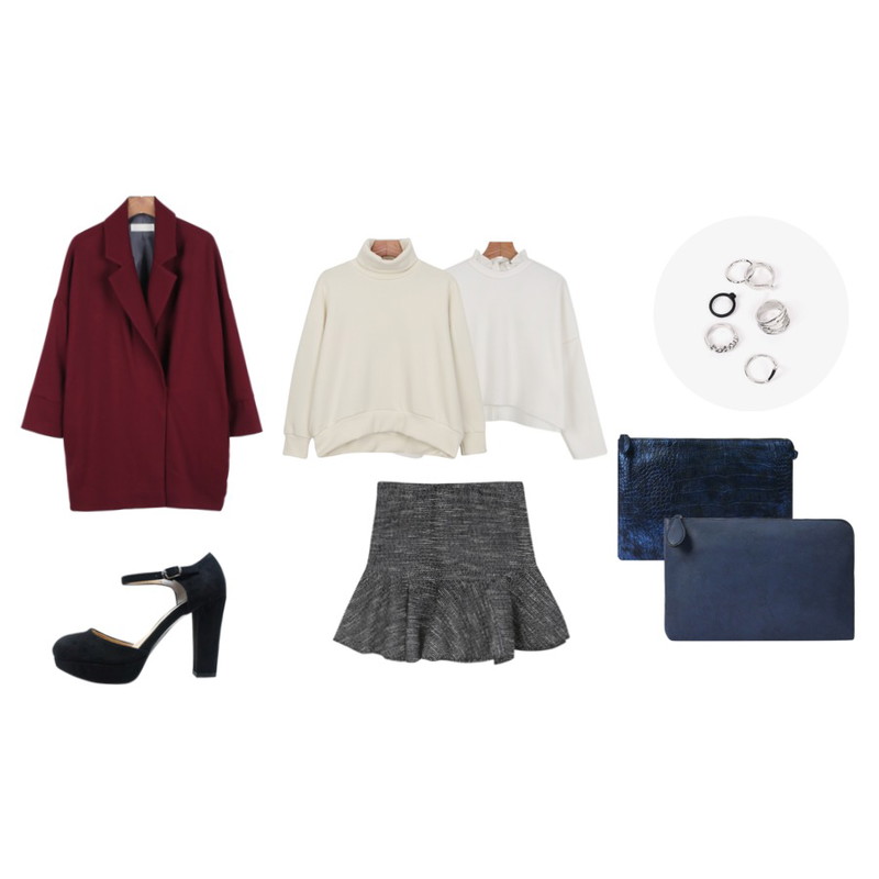 daily monday Ray natural fit jacket,biznshoe [Pointed shape 6set ring] 포인티드쉐이프6세트반지/6set반지/6세트링/보세반지,daily monday Frill warm top등을 매치한 코디