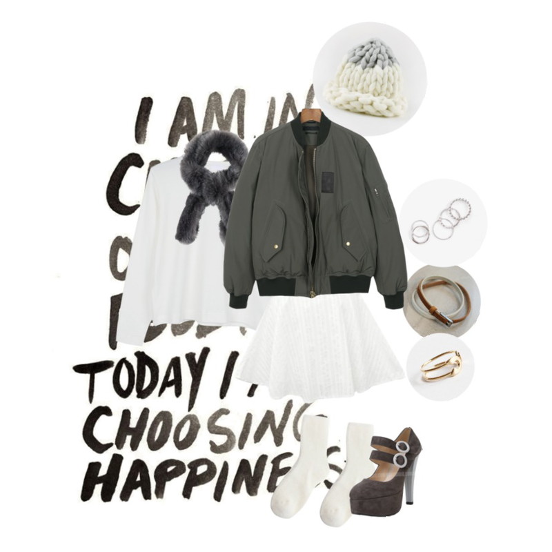 the writing,daily monday Long sleeveless indie crop tee[롱슬리브리스인디크롭티,기본티,베이직티,티,크롭],daily monday Two-tone wool knitting hat등을 매치한 코디