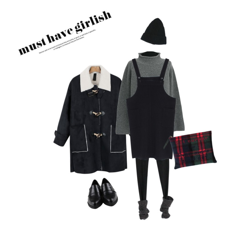 Rough & Detail leg warmer, leggings,daily monday Mustang duffle coat[무스탕,더플코트,떡볶이코트,무스탕코트,코트],Salon de byme 돌돌이 니트 ( 램스울 80 % ) 등을 매치한 코디