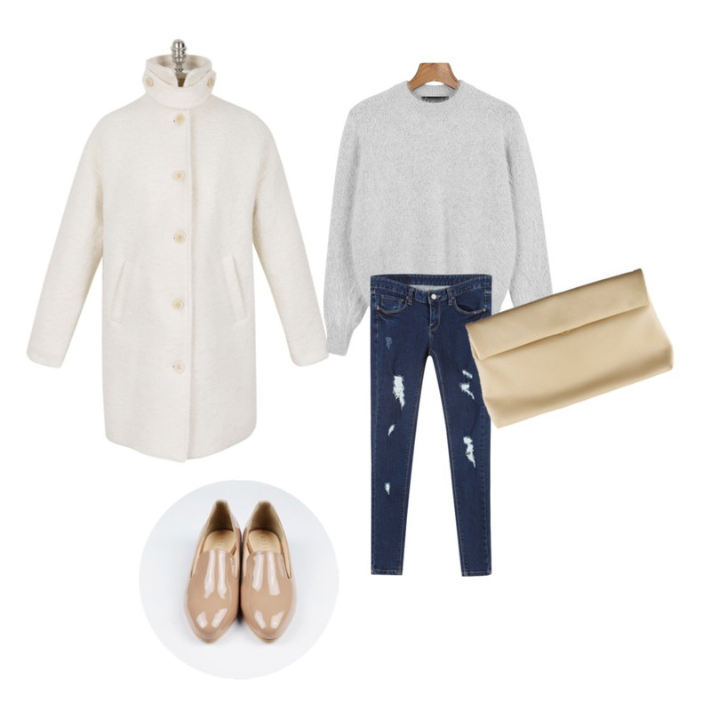Rough & Detail deep blue damage skinny, pt,daily monday Full angora knit[풀앙고라니트,니트,앙고라,앙고라니트],daily monday Tomboy warm avant coat[톰보이코트,코트]등을 매치한 코디
