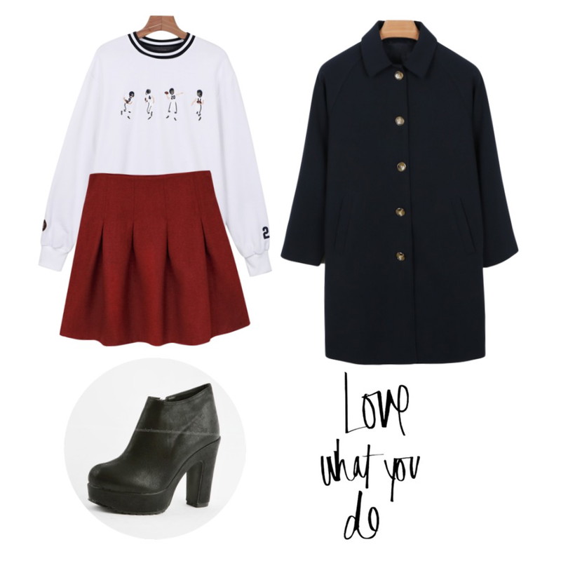 Rough & Detail woolen line high, sk,daily monday Rugby man to man,Monobarbie [RB0757] 류이즈Black 10.8cm등을 매치한 코디