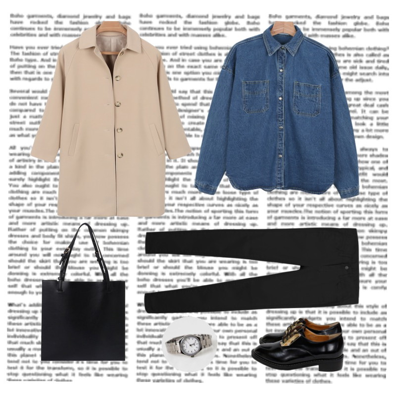 14,daily monday Balance denim shirt,daily monday Casual medium coat등을 매치한 코디