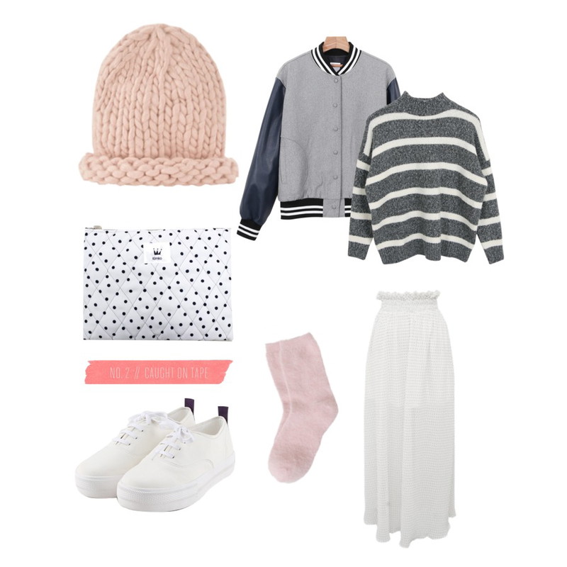 MIND ME Lovely mango hat (2color) 굵은짜임이 유니크! 소장가치100%  [hat] ,daily monday Comfortable basic sneakers,daily monday Leather daily stadium jumper등을 매치한 코디