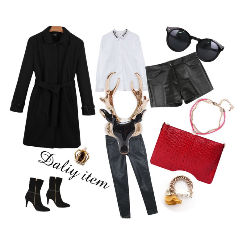 daily monday Leather zipper pants,Rough & Detail sign neck, nb_white,daily monday Daily classy long coat등을 매치한 코디
