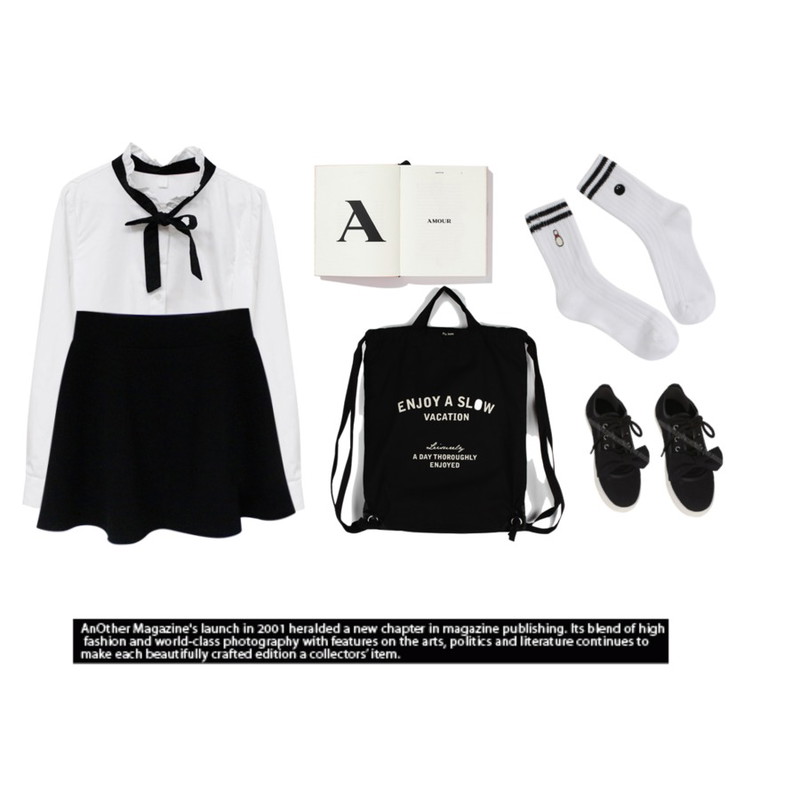 Rough & Detail bowling, socks,Rough & Detail ribbon tie, nb_white,Rough & Detail 봄스커트 균일가등을 매치한 코디