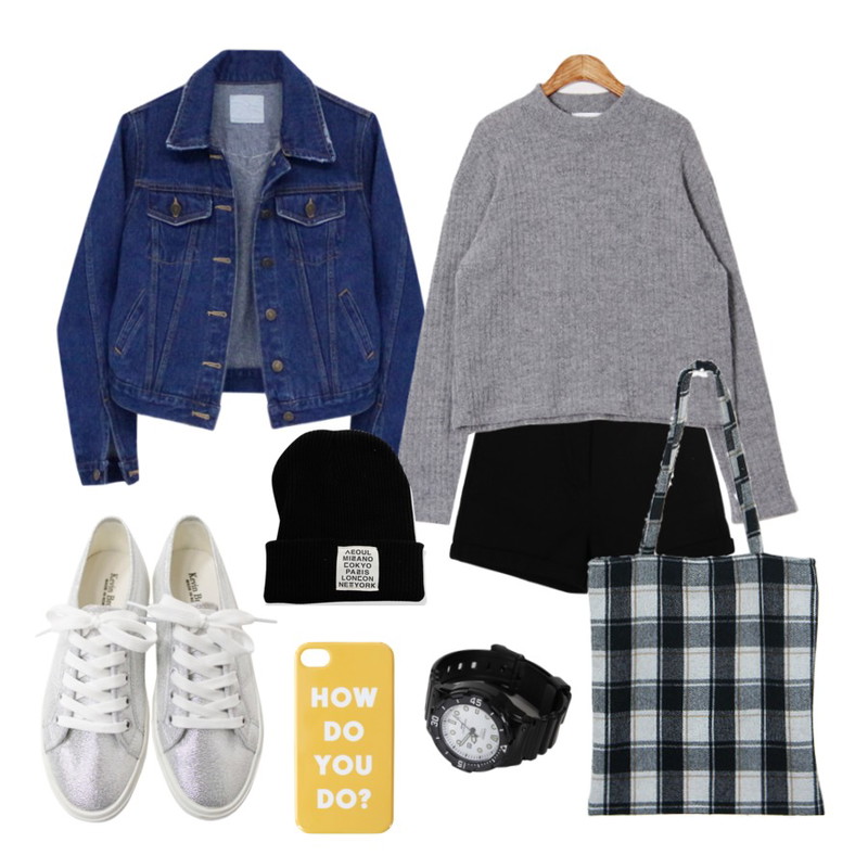 daily monday Toy roll-up short pants,Zemma World 니트-폴라 (knit),Rough & Detail basic denim, jk_deep-blue등을 매치한 코디