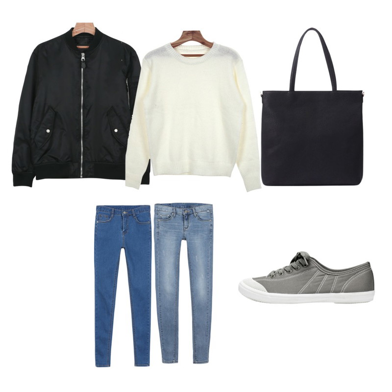 daily monday Easy washing skinny,Zemma World Moma knit{젬마월드 단독}2015 SPRING BASIC ROUND KNIT가볍게 입을수있는 봄컬러니트!,daily monday Glossy basic flight jumper등을 매치한 코디