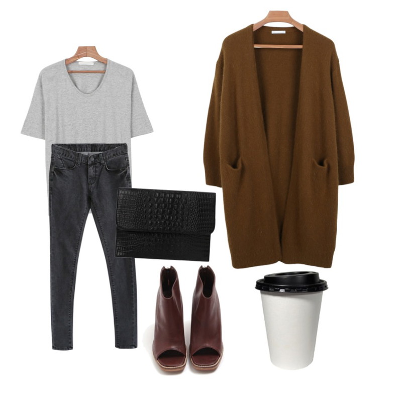 Rough & Detail 2컬러_F/W 토오픈 워커힐,Rough & Detail basic gray skinny, pt,daily monday Soft color cotton tee등을 매치한 코디