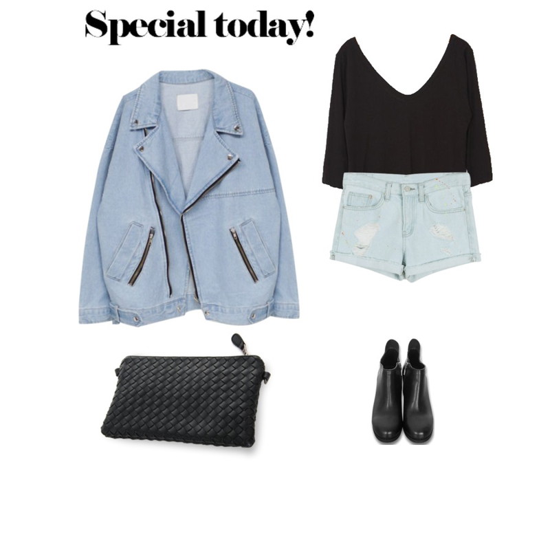 Rough & Detail 6컬러_양 V T,daily monday Painting damage ice shorts,Zemma World 그루빙 (clutch&cross bag)등을 매치한 코디
