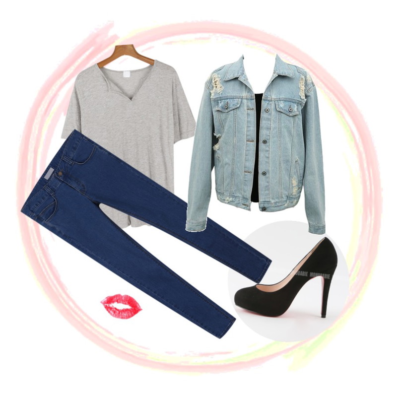 circle,daily monday Front open slab tee,Monobarbie [RP0355] 체리Black/Gray/Red 11cm등을 매치한 코디