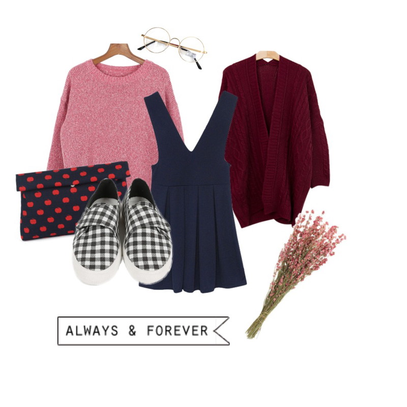 MIND ME 라디 (2color)[Onepiece]걸리쉬한 디자인의 신축성좋은플레어 라인 브이넥 원피스,Brownbunny Cotton candy cardigan,daily monday Cushiness warm knit[니트,크롭,보카시,크롭니트]등을 매치한 코디