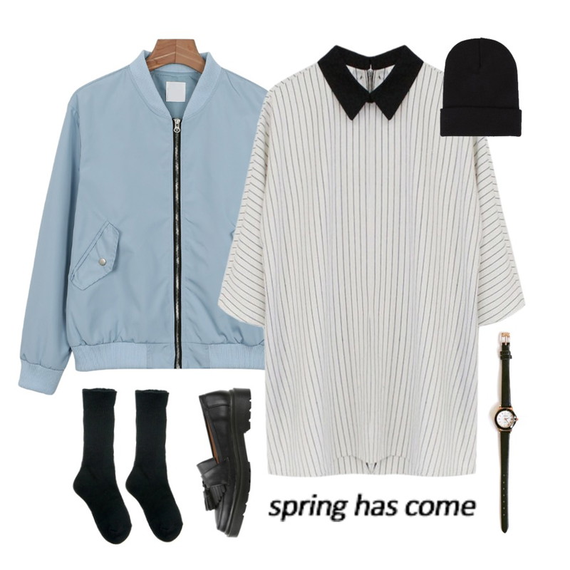 Zemma World Knit long socks,Rough & Detail avar collar, ops_ivory,daily monday Sky flight jumper등을 매치한 코디