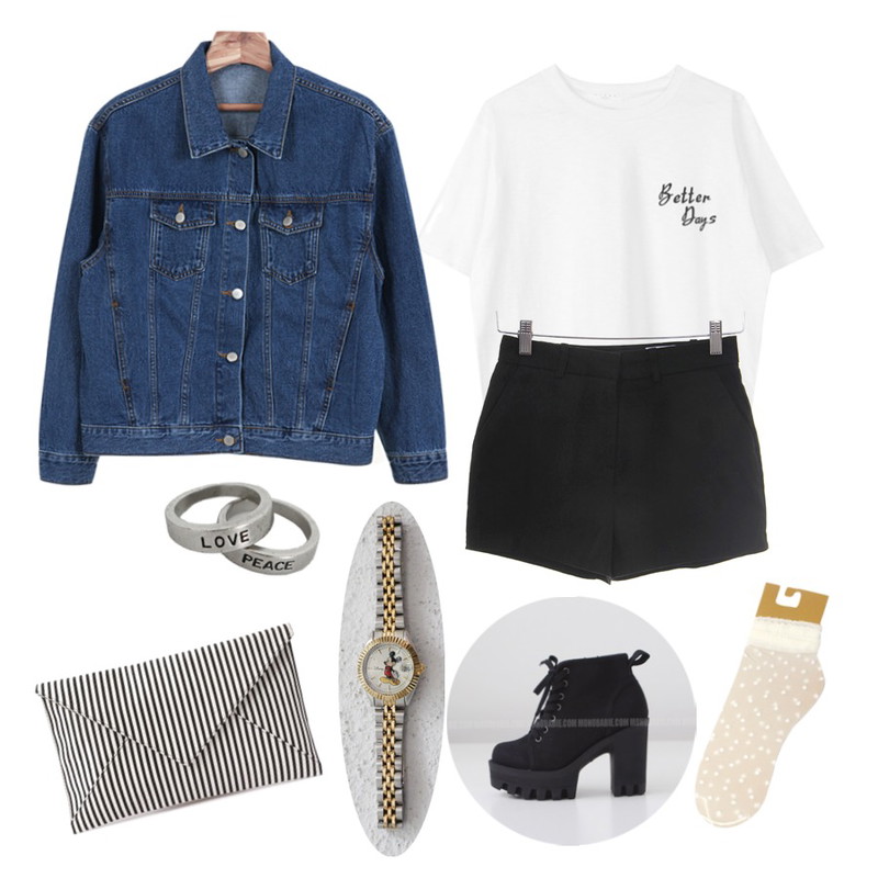 Monobarbie  딜렌드Beige/Black 10.3cm,Rough & Detail ruru mesh dot, socks_ivory,biznshoe Better days tee (2color)등을 매치한 코디