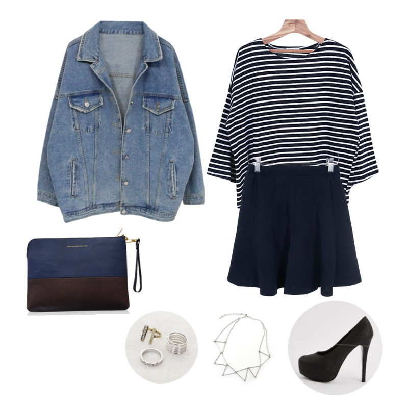 Rough & Detail boyfriend fit denim, jk_light-blue,Zemma World (ZEMMA.W) 랄라스윗 (sk),Zemma World (ZEMMA.W) 커스터드 (stripe tee)등을 매치한 코디