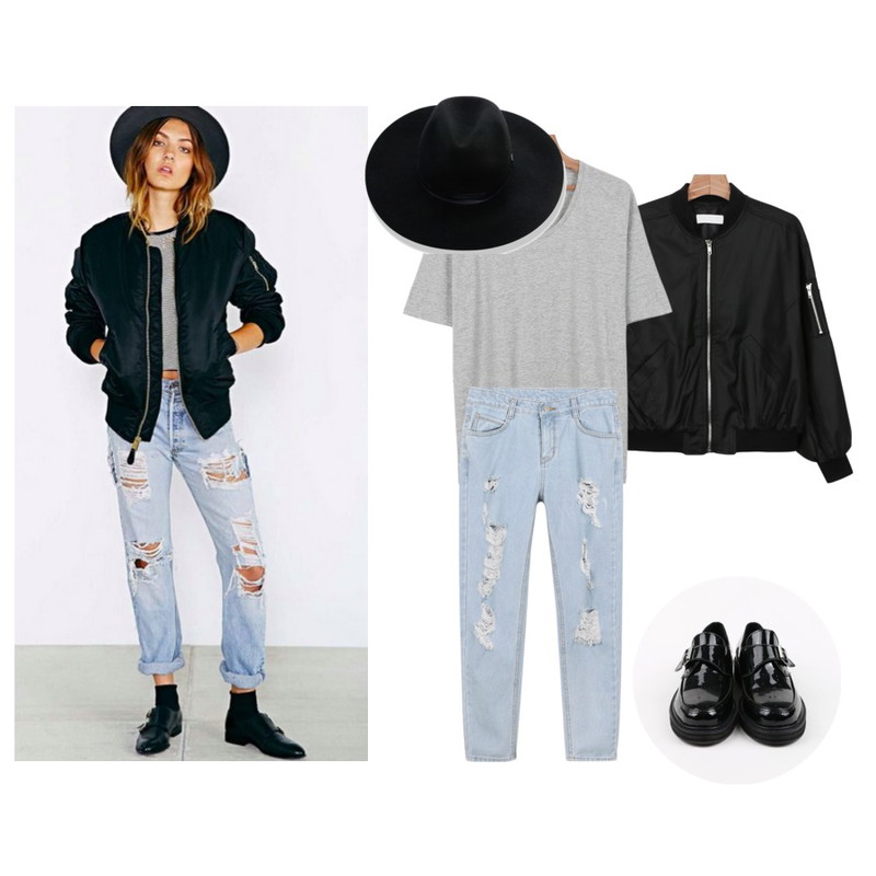 daily monday Urban enamel loafer,flight jumper,daily monday Spring flight jumper등을 매치한 코디