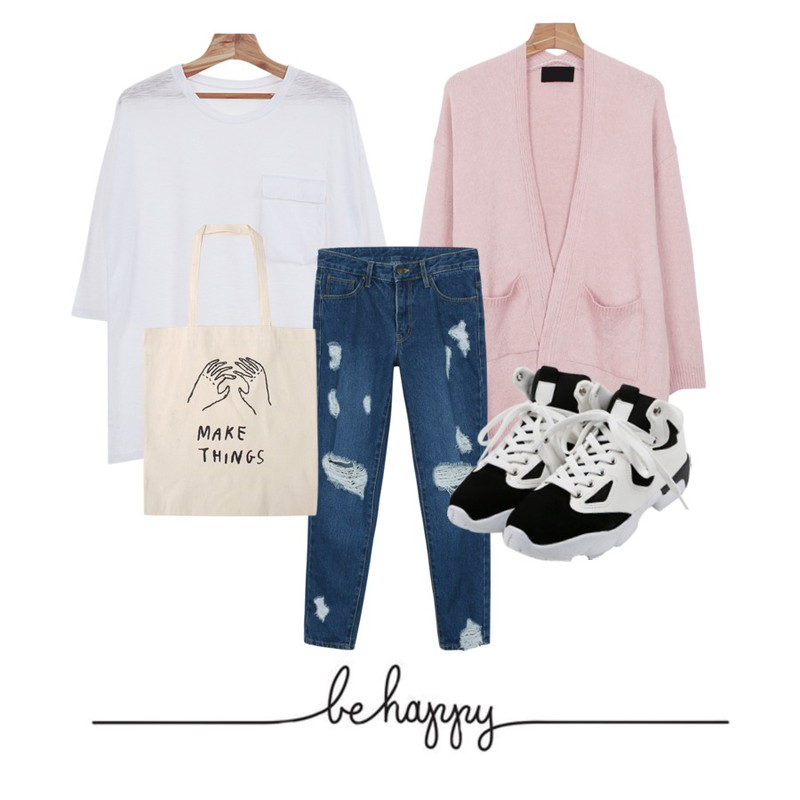 daily monday Damage washing jeans,daily monday Open V-neck cardigan,Zemma World Big pocket tee박시한 기본티/포인트 빅포켓!빅포켓 포인트의 캐주얼 롱 티셔츠!등을 매치한 코디